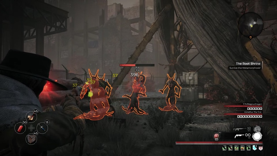 Fighting a pack of Root Devils in The Root Shrine event, in the Earth world zone in the video game, Remnant: From the Ashes.